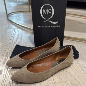 Alexander McQueen Pointy Brown Suede Studded Flats